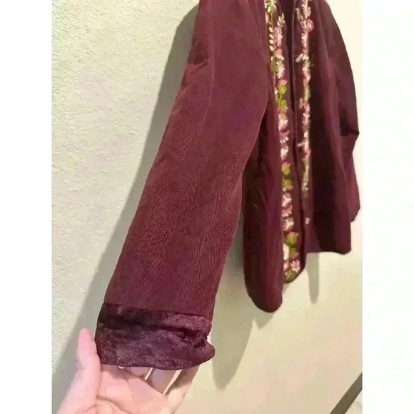 KAS Sport Womens Sz S Corduroy Jacket Merlot Wool Embroidered Floral Velvet Fall - Picture 3 of 12